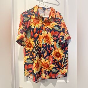 Simmashah Men”s Hawaiian Colorful Sunflower Autumn Leaf  BD SS  Shirt Size L